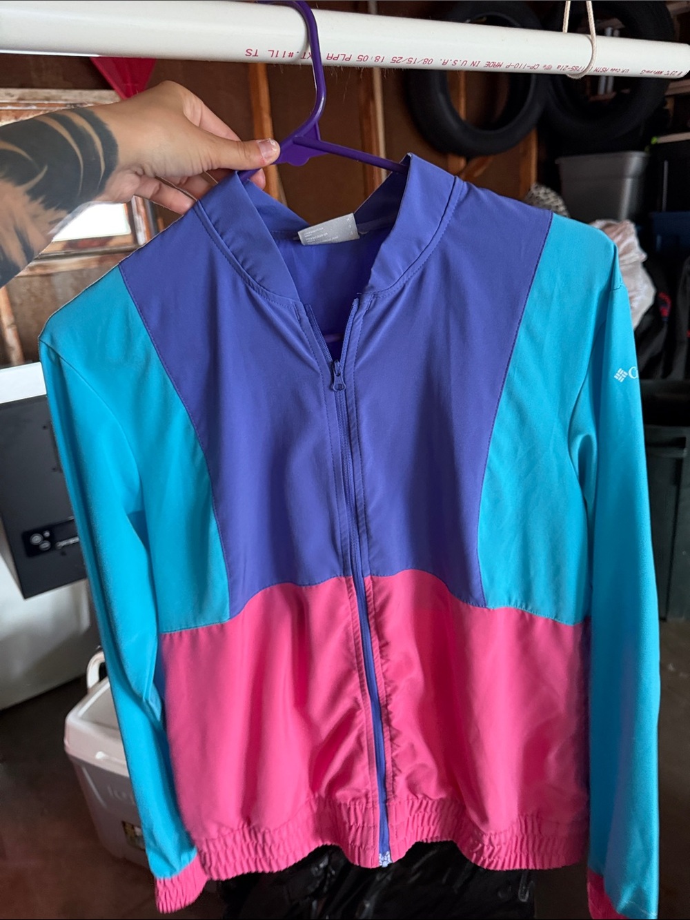 Columbia Teal, Purple & Pink Colorblock Windbreaker